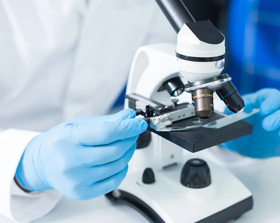Microscópio biológico binocular utilizado no laboratório CITOPREV para análises de anatomia patológica